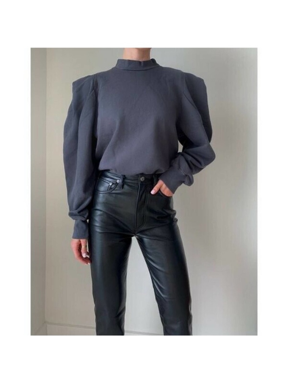 Agolde Folded Sleeves Charcoal Gray Mock Neck Sweatshirt Size Small Women’s